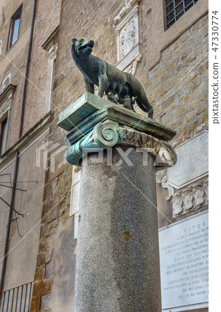 Copy of Capitoline Wolf statue on pillar. Rome 47330774