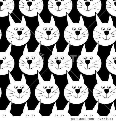 black seamless pattern with white cat . vector 47331053