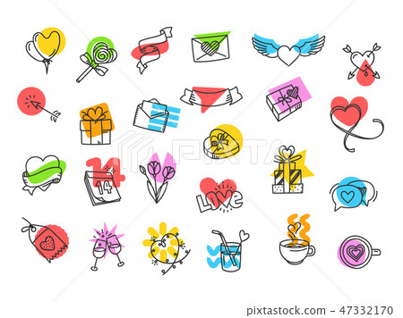 Set of cute valentines day icons. Vector clipart 47332170