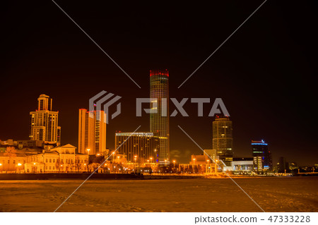 night winter view of Yekaterinburg with Iset tower night winter view of Yekaterinburg with Iset tower 47333228