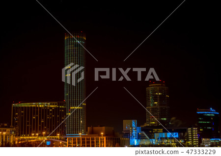 night winter view of Yekaterinburg with Iset tower 47333229