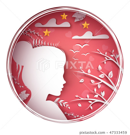 Beauty girl illustration. Cartoon paper landscape. Beauty girl illustration. Cartoon paper landscape. 47333459