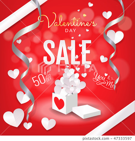 Valentine's Day sale banner, Open box paper cut Valentine's Day sale banner, Open box paper cut 47333597