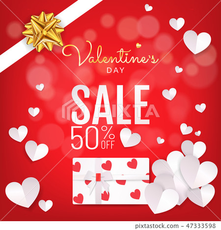 Valentines Day sale banner gift box paper cut 47333598