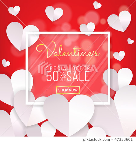 Valentines sale banner white glass frame paper cut 47333601