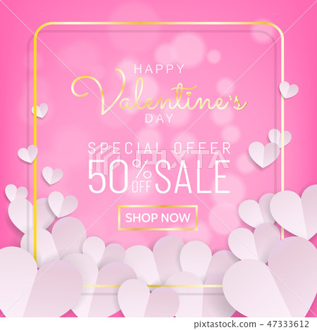 Valentine day sale background gold frame paper cut Valentine day sale background gold frame paper cut 47333612
