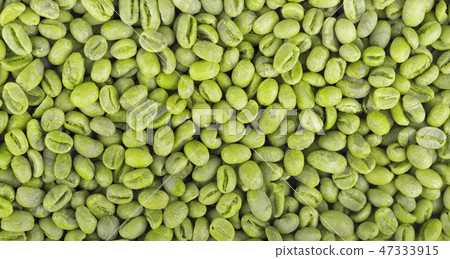 Green coffee beans background. Medium green peaberry coffee beans. Green coffee beans background. Medium green peaberry coffee beans. 47333915