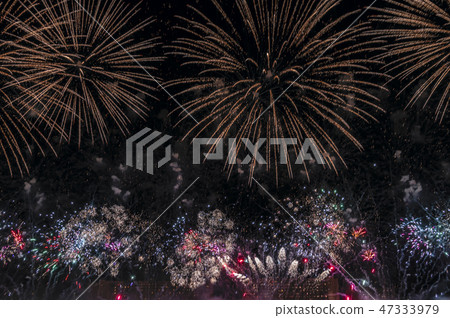 Multicolored Fireworks on black background 47333979