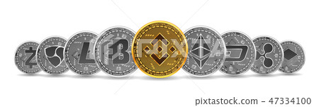 Set of gold and silver crypto currencies - Stock Illustration [47334100 ...