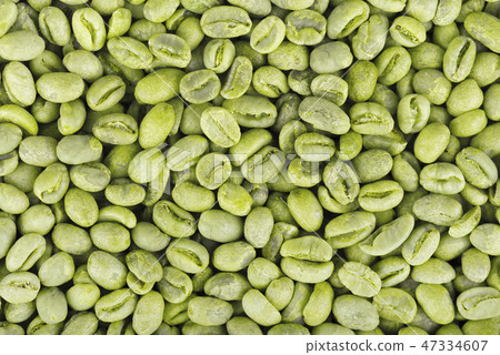 Green coffee beans background. Medium green peaberry coffee beans. Green coffee beans background. Medium green peaberry coffee beans. 47334607
