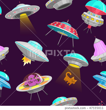 UFO Seamless pattern. Alien spaceships, unidentified flying object, Fantastic rockets, Cosmic UFO Seamless pattern. Alien spaceships, unidentified flying object, Fantastic rockets, Cosmic 47335011