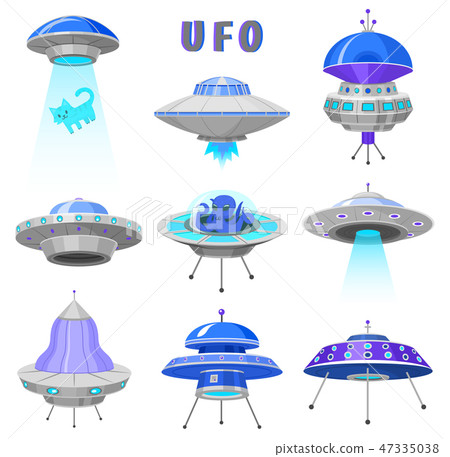 Alien spaceships, set of UFO unidentified flying object, Fantastic rockets, Cosmic spacecrafts in 47335038