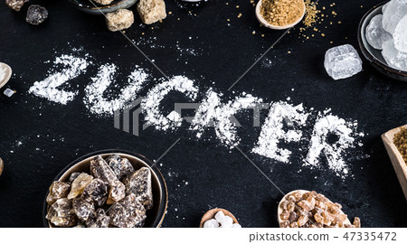 Sugar variation set on dark stone background Sugar variation set on dark stone background 47335472