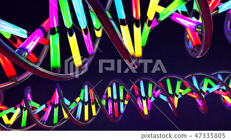 Multicolored neon light-like twisted DNA strand Multicolored neon light-like twisted DNA strand 47335805