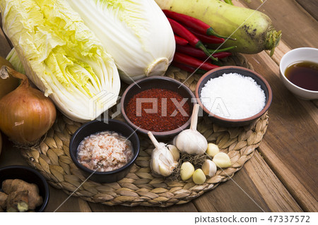 Kimjang stuff, vegetables and seasoning materials for kimchi Kimjang stuff, vegetables and seasoning materials for kimchi 47337572