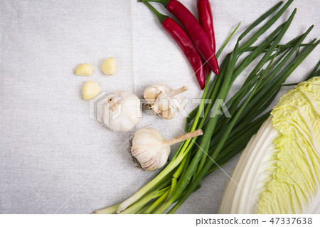 Kimjang stuff, vegetables and seasoning materials for kimchi Kimjang stuff, vegetables and seasoning materials for kimchi 47337638