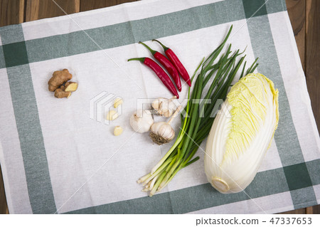 Kimjang stuff, vegetables and seasoning materials for kimchi Kimjang stuff, vegetables and seasoning materials for kimchi 47337653