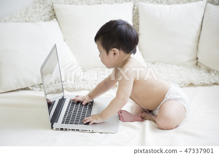 Little two cute babies photo. Baby wearing diaper in white bedroom. 206 Little two cute babies photo. Baby wearing diaper in white bedroom. 206 47337901