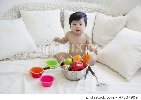 Little two cute babies photo. Baby wearing diaper in white bedroom. 198 Little two cute babies photo. Baby wearing diaper in white bedroom. 198 47337909