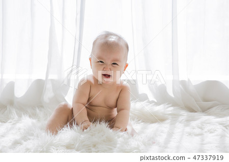 Little two cute babies photo. Baby wearing diaper in white bedroom. 156 Little two cute babies photo. Baby wearing diaper in white bedroom. 156 47337919