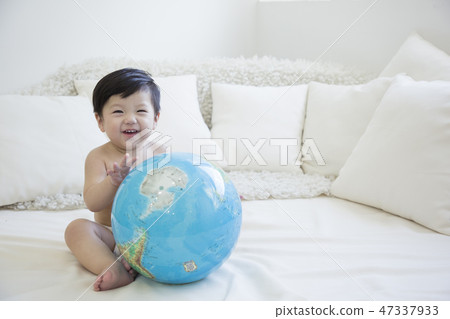 Little two cute babies photo. Baby wearing diaper in white bedroom. 195 Little two cute babies photo. Baby wearing diaper in white bedroom. 195 47337933