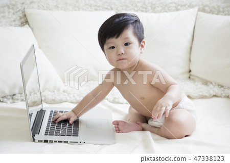 Little two cute babies photo. Baby wearing diaper in white bedroom. 247 Little two cute babies photo. Baby wearing diaper in white bedroom. 247 47338123