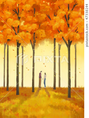 Beautiful Autumn Forest Landscape In Watercolor Stock Illustration
