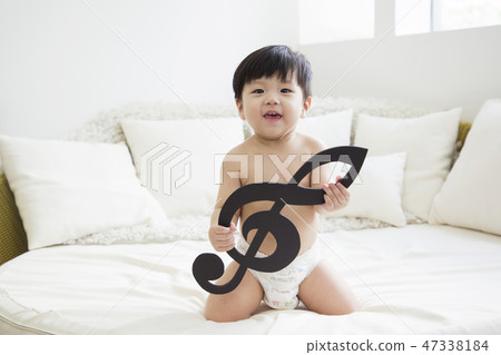 Little two cute babies photo. Baby wearing diaper in white bedroom. 221 47338184