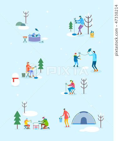 Seamless pattern with flat characters. Flat design element for card, banner and poster vector illustration. 009 47338214