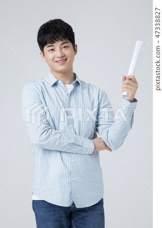 Portrait of a cheerful young man isolated photo 049 47338827