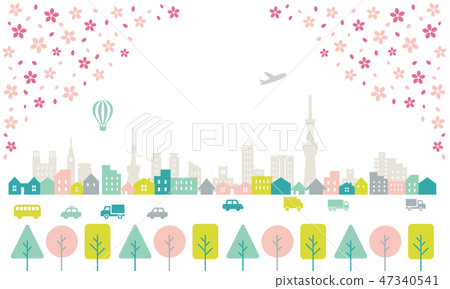 都市風景柔和的顏色佐倉窗簾的風景 47340541