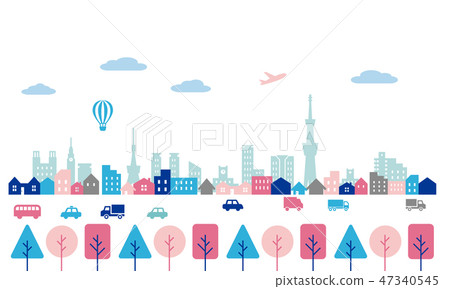 Cityscape landscape Blue Pink Cityscape landscape Blue Pink 47340545