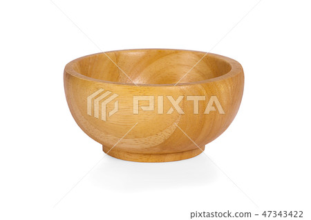 Wooden bowl on white background 47343422