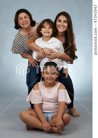 Happy smiling grandma with kids 47343947