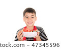 Little boys eat watermelon on white 47345596