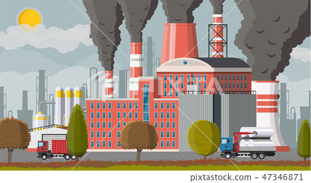 Plant smoking pipes. Smog in city. Plant smoking pipes. Smog in city. 47346871