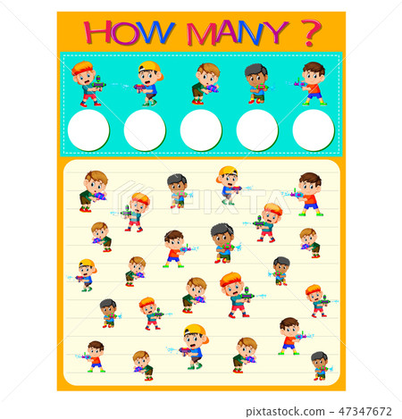 How Many Worksheet With Many Kids Stock Illustration