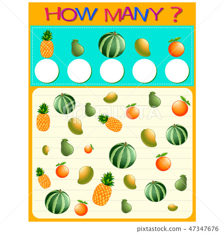 How Many Worksheet With Many Fruits Stock Illustration