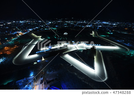 View from Goryokaku Tower winter night pentagram star View from Goryokaku Tower winter night pentagram star 47348288