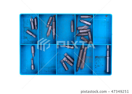 Screwdriver bits in a blue box Screwdriver bits in a blue box 47349251