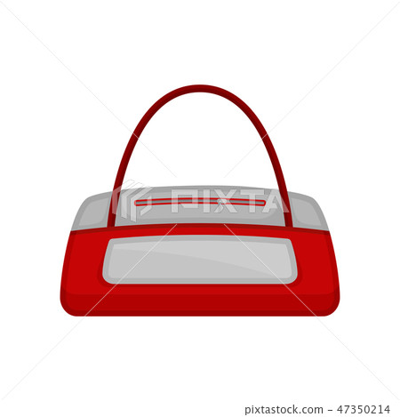 Gym duffel bag in red-white color. Bag for carrying sports clothes, accessories and equipment. Flat Gym duffel bag in red-white color. Bag for carrying sports clothes, accessories and equipment. Flat 47350214
