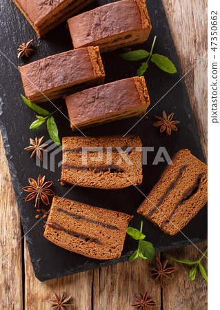 Polish festive cake piernik with plum jam close-up Polish festive cake piernik with plum jam close-up 47350662