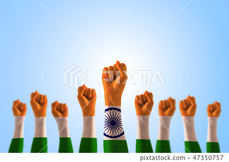 India national flag pattern on leader fist isolate India national flag pattern on leader fist isolate 47350757