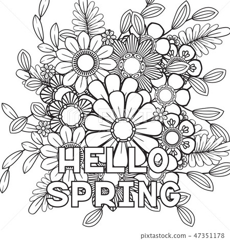 hello spring coloring page  stock illustration 47351178