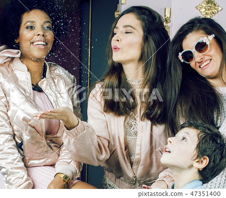 Lifestyle and people concept: young pretty diversity nations woman and children 47351400