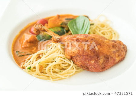 spicy penne with fried duck spicy penne with fried duck 47351571
