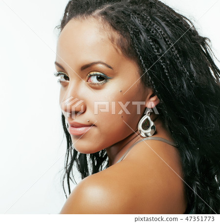 young pretty african-american girl posing cheerful emotional on white background, lifestyle people young pretty african-american girl posing cheerful emotional on white background, lifestyle people 47351773