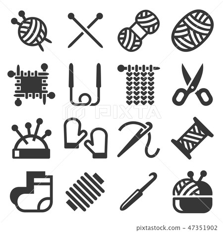 Knitting Hand Made Icons Set on White Background. Vector Knitting Hand Made Icons Set on White Background. Vector 47351902