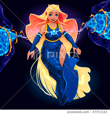 Girl is floating in the dark creating universes 47353181