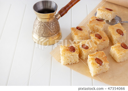 Pieces Basbousa Namoora traditional arabic dessert 47354066